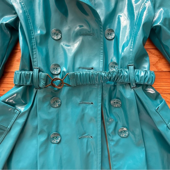 Catimini Girl's Belted Trenchcoat-Style Raincoat in Turquoise Size 6 - Picture 4 of 13